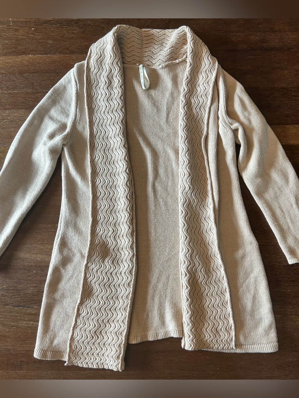 Leo & Nicole Women’s XL Beige Long Open Front Knit Cardigan Shawl Collar